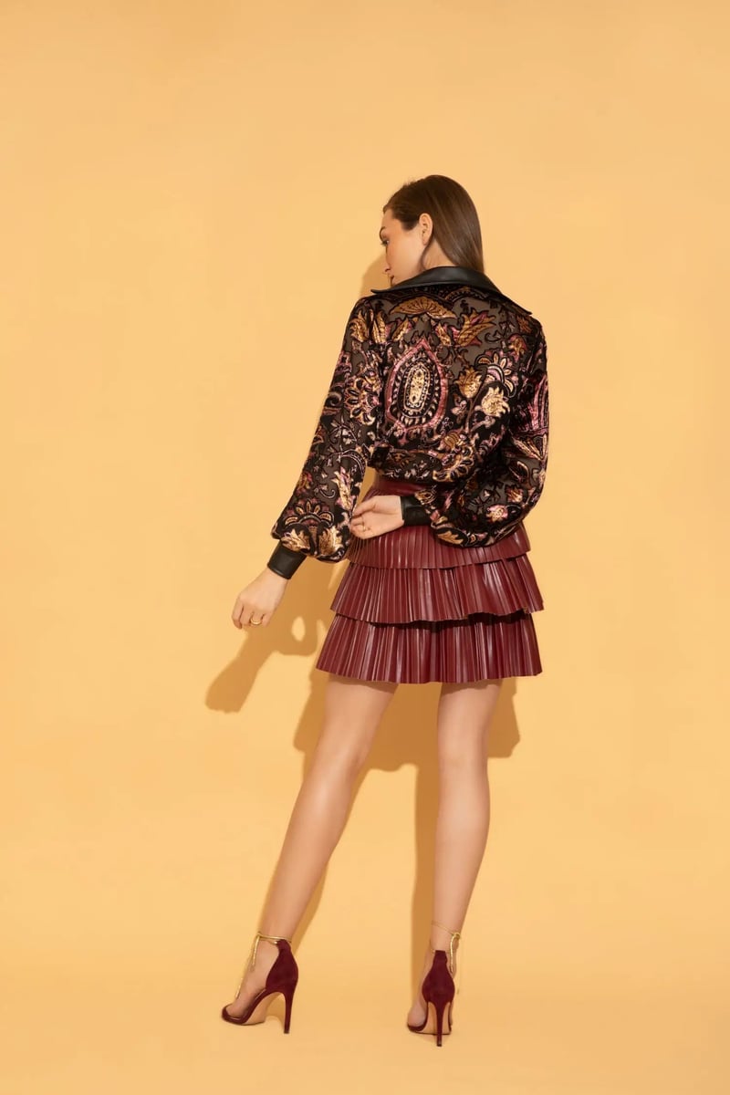 Black Printed Velvet Brasso Shirt with Contrast Trim