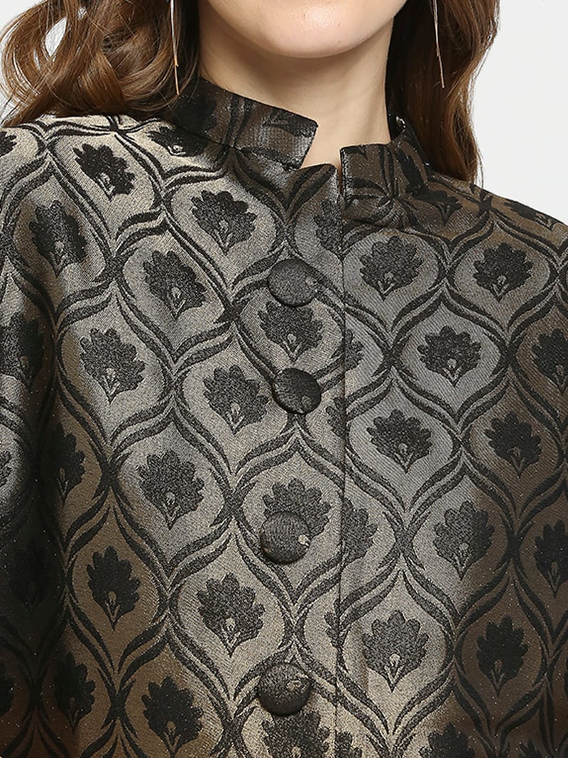 Black and Gold Metallic Brocade Cape Jacket