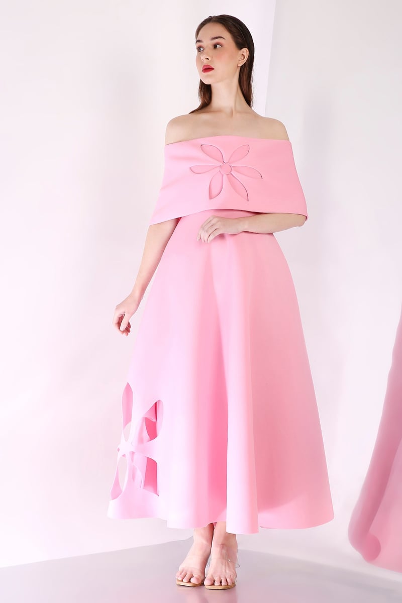 Light Pink Strapless Fit and Flare Maxi Dress with Wrap