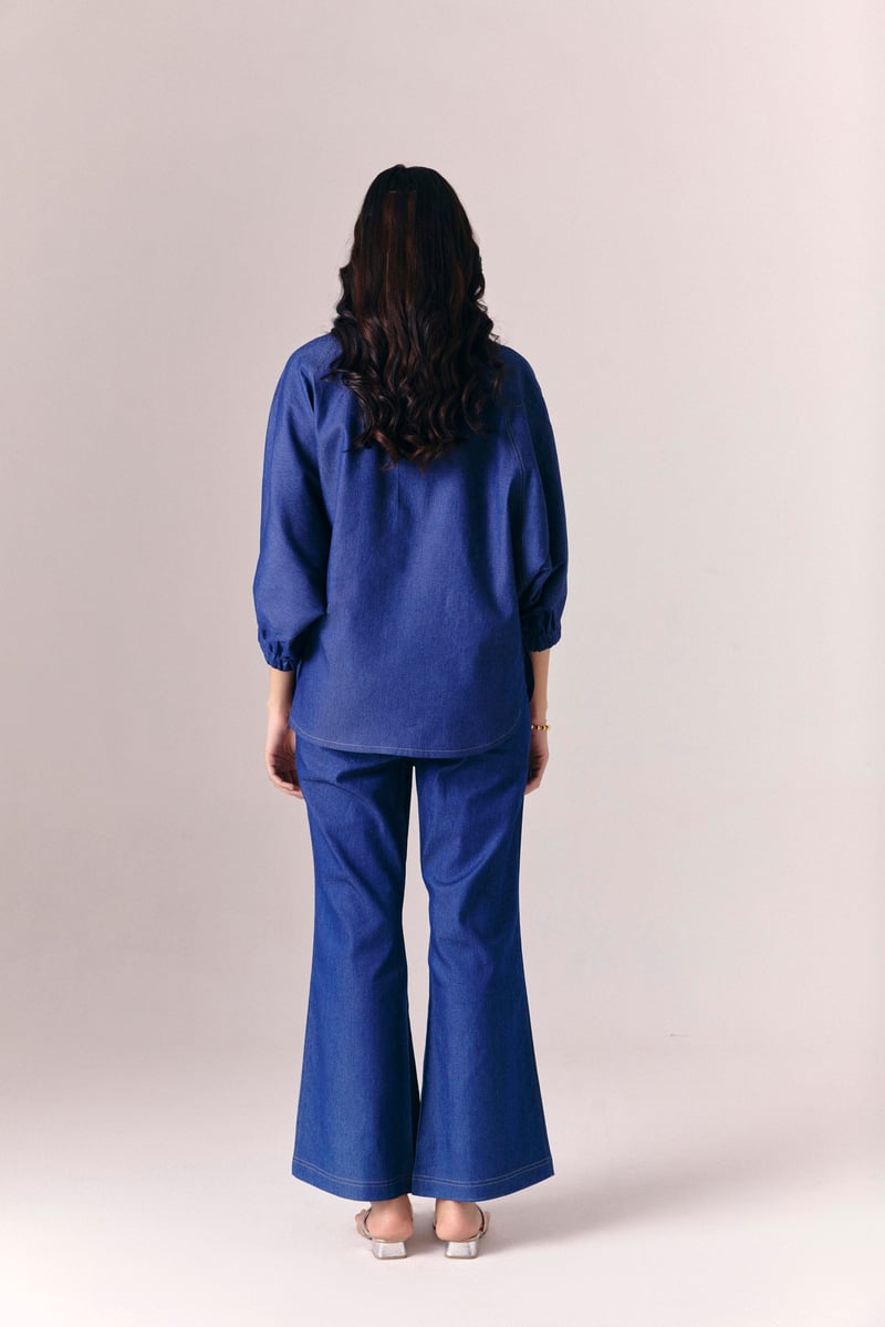 Dark Blue Denim Pullover Shirt with Handwork Detail