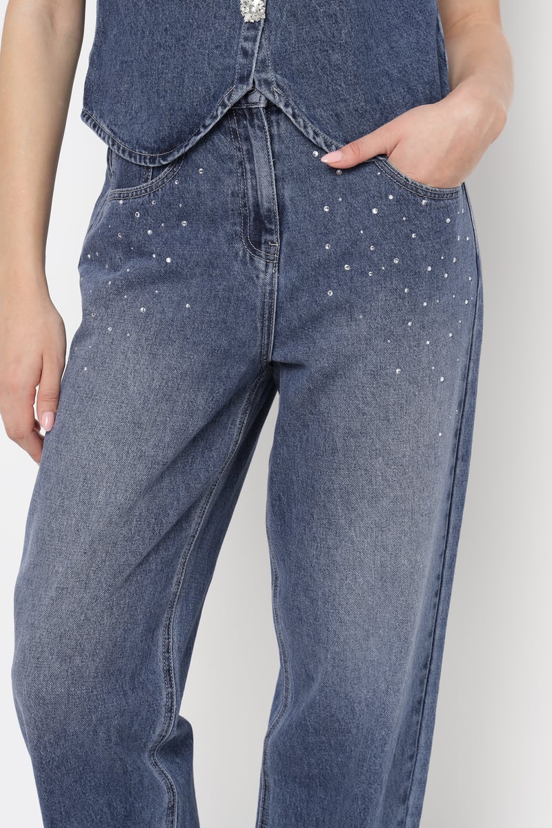 Ultramarine Rhinestone-Embellished Relaxed-Fit Jeans
