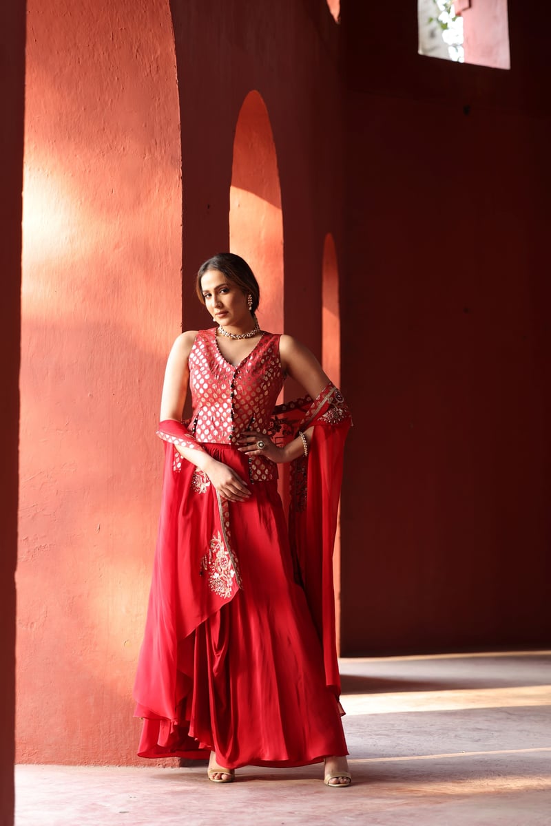 Red Chanderi Dhoti Set