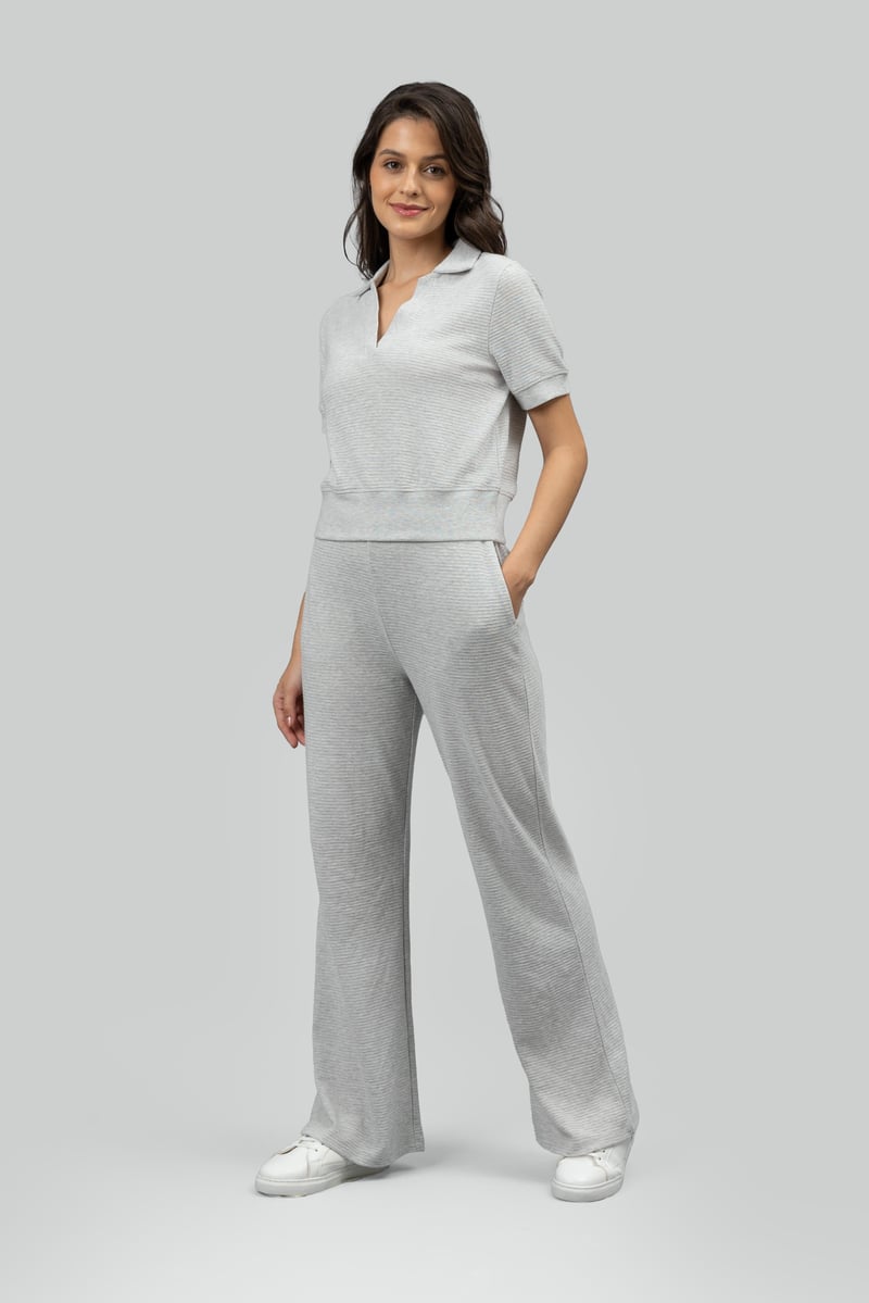 Grey Ottoman Rib Wide-Leg Lounge Pants