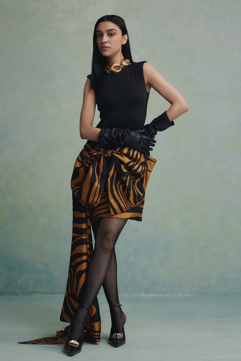 Black and Yellow Animal Print Draped Mini Dress — Zabella