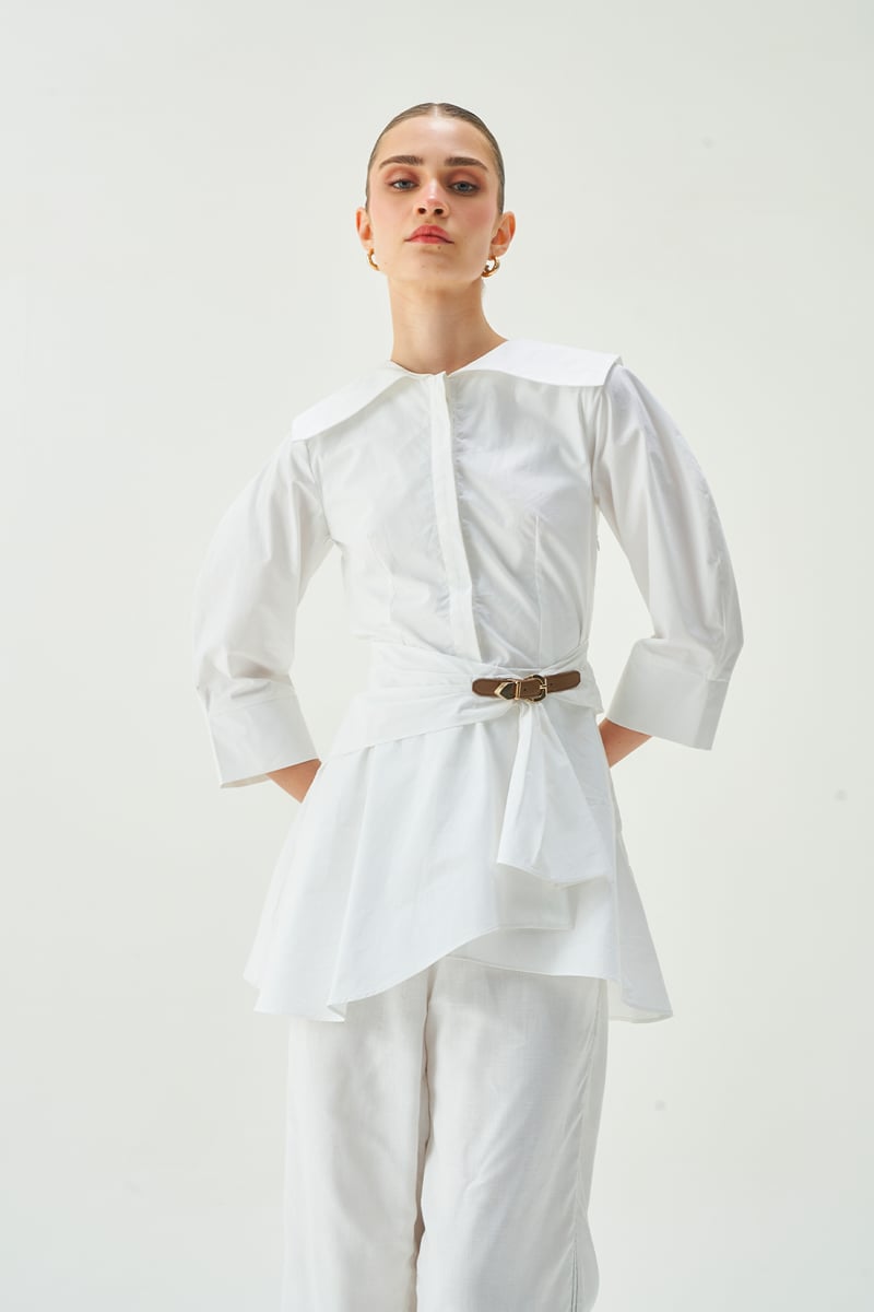 Off-White Belted Cotton Poplin Shirt