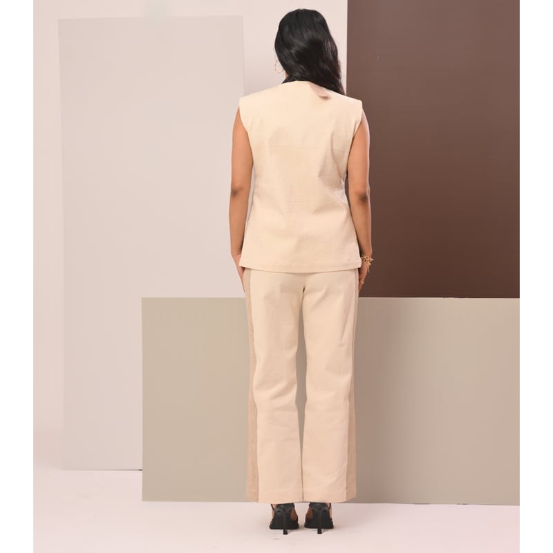 Beige and Black Colorblock Lattice Vest Top