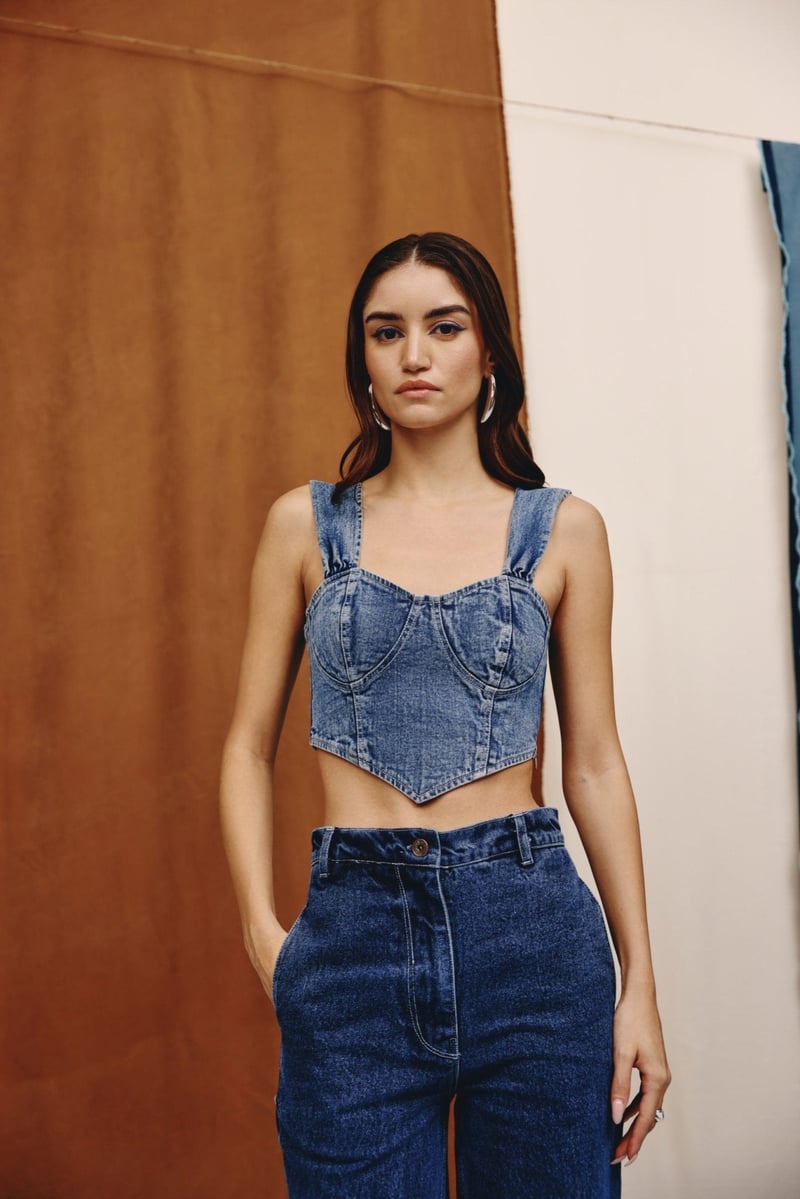Deep Indigo Denim Corset Bustier Top