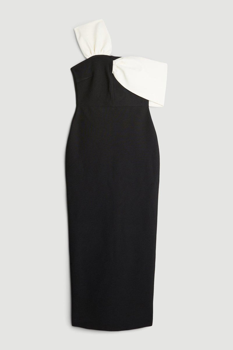 Black and White One-Shoulder Bodycon Midi Dress
