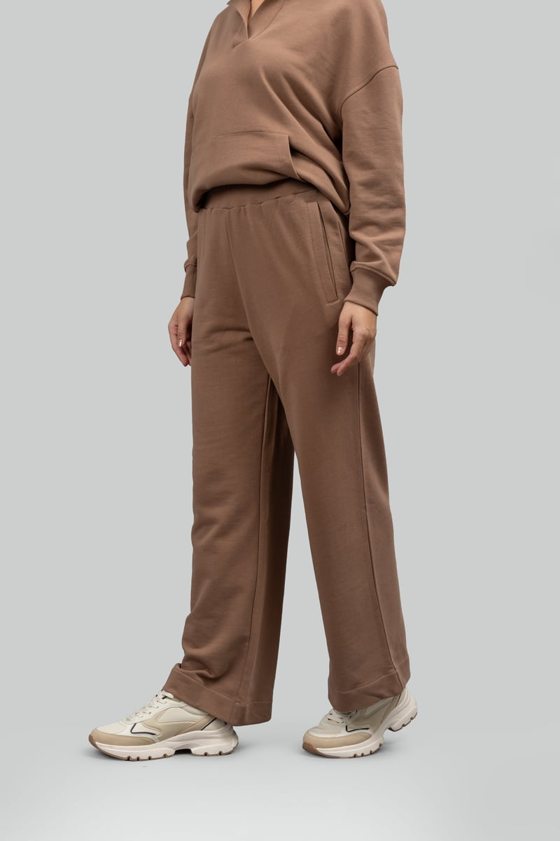 Mocha Brown Wide-Leg Cotton Terry Lounge Trackpants