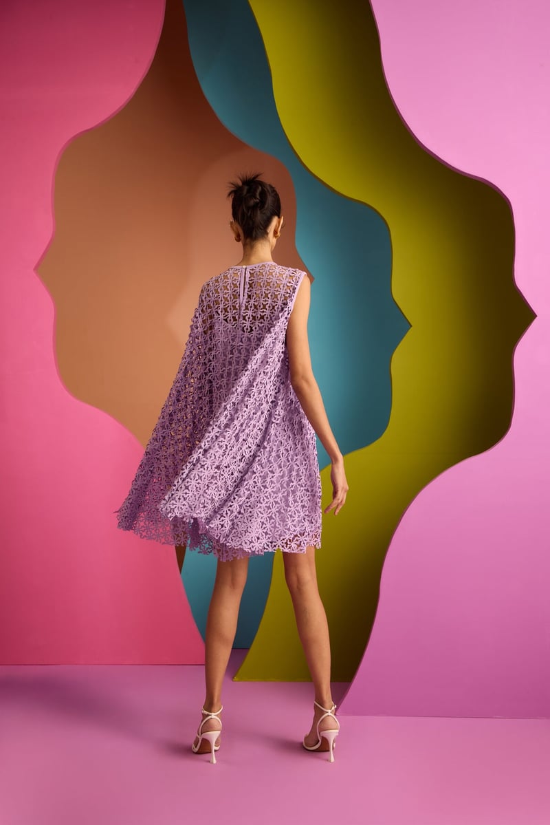 Lilac Laser-Cut Overlay Mini Dress