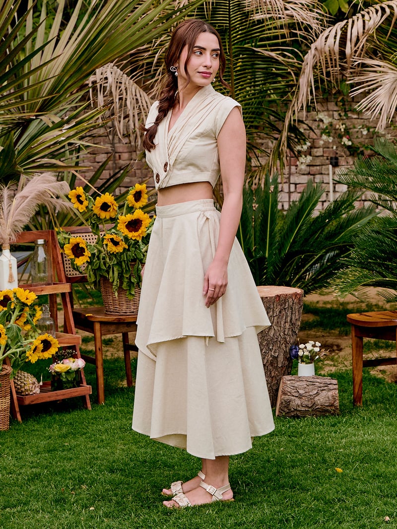 Ivory Wrap Top and Wide-Leg Pants Co-ord Set