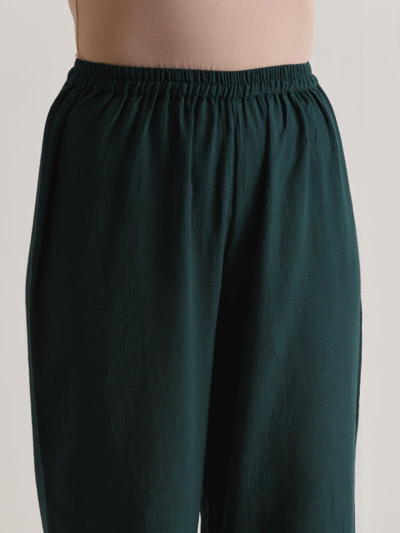 Dark Green Cotton Dobby Co-ord Set with Front Placket