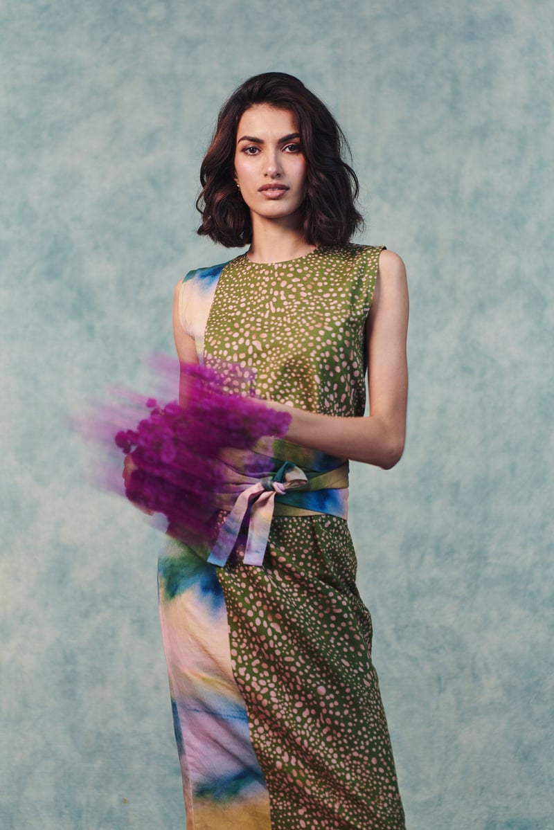 Prism Blot Co-Linen Tie Dress