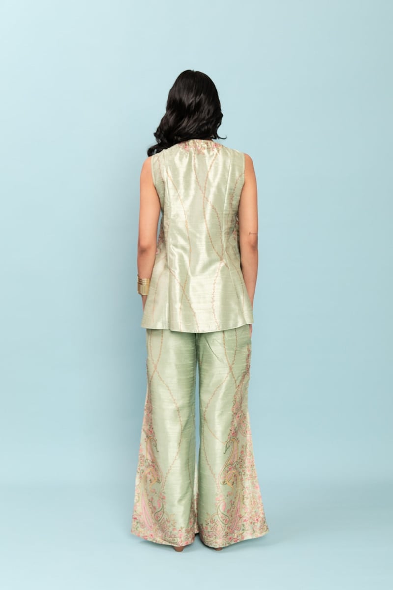 Mint Green Wrap Tunic and Wide-Leg Pants Co-ord Set