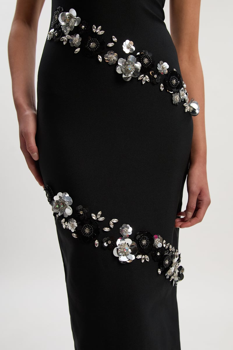Black Bandeau Embellished Bodycon Maxi Dress
