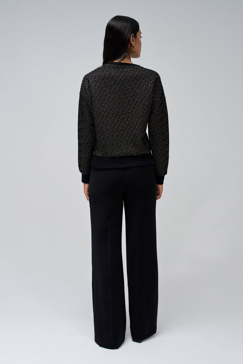 Black Geometric Lurex Shimmer Pullover Sweater