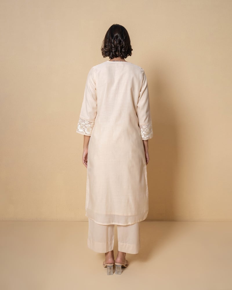 Ivory Sand Embroidered Chanderi Suit Set