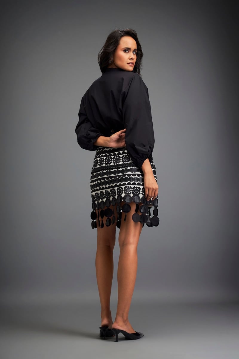 Black Oversized Mandarin Collar Shirt