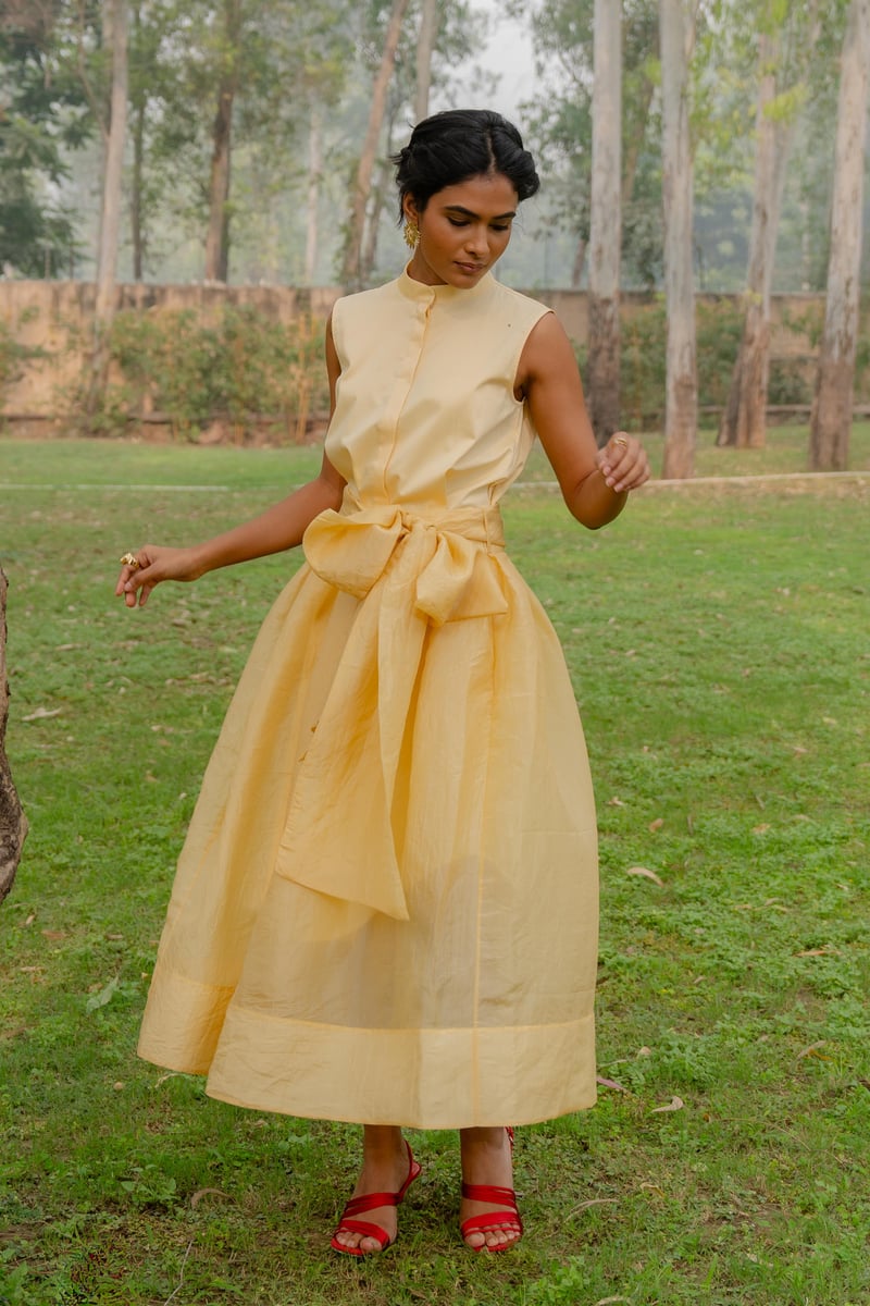 Butter Yellow Dress and Organza Skirt Co-ord Set — Unrush