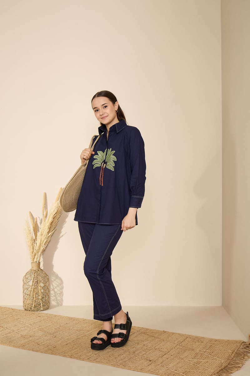 Endless Blue Cotton Poplin Shirt and Pants Co-ord Set