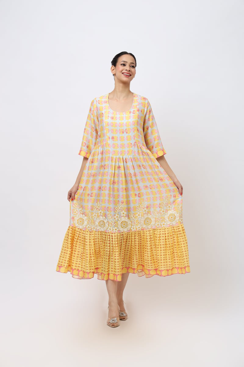 Embroidered Midi Length Cotton Dress