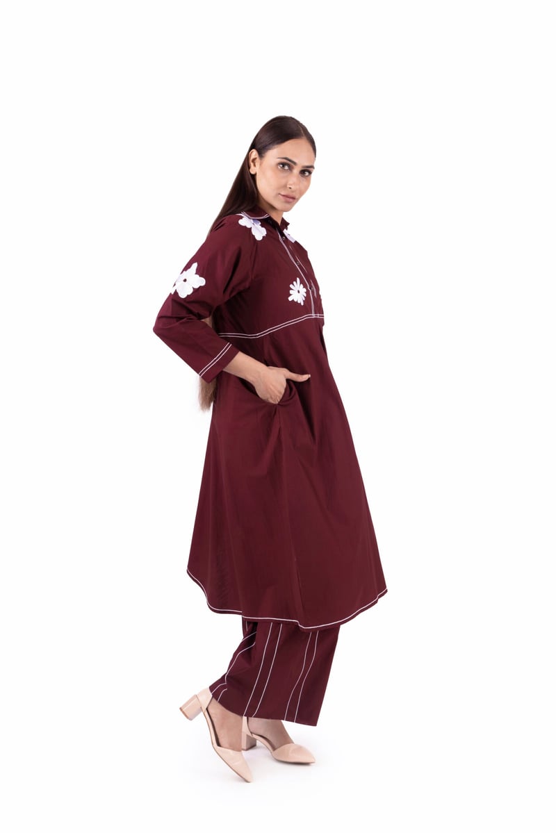 Brick Embroidery Dress With Broad Bottom