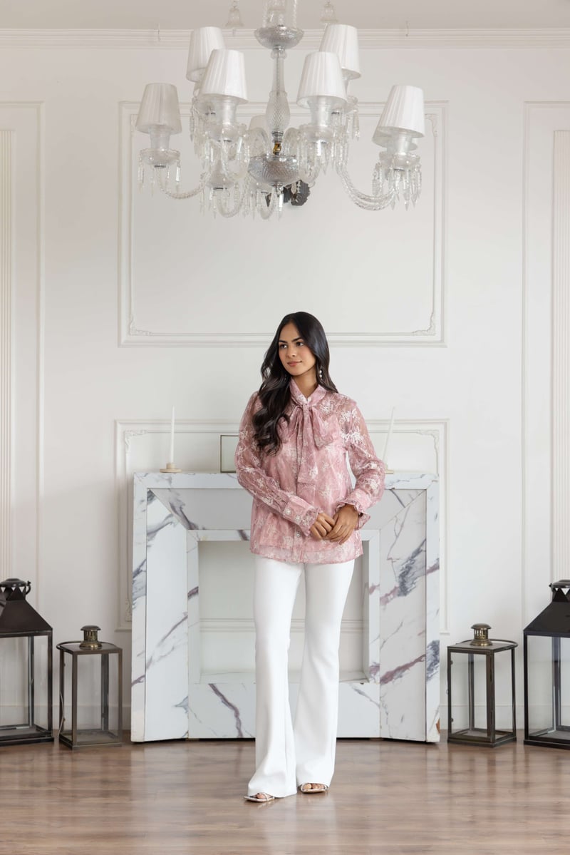 Fioren Blossom Pink French Lace Shirt