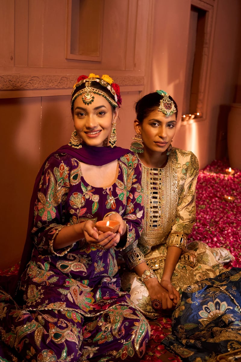 Purple Embroidered Kurta Sharara Set with Dupatta — TASUVURE