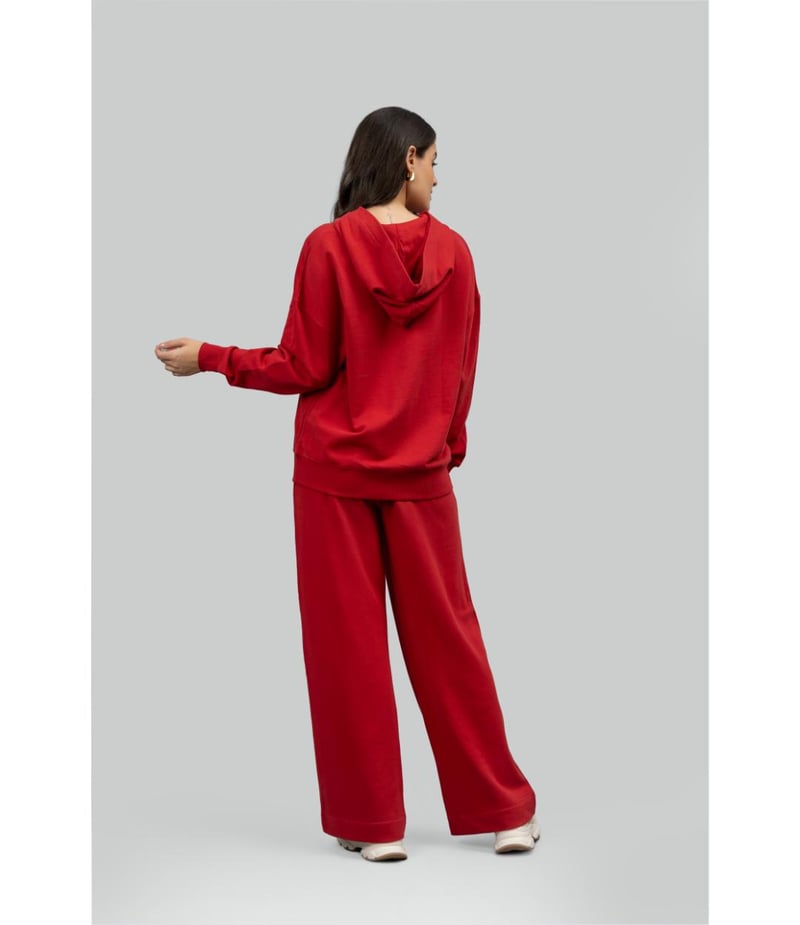 Red Cotton Terry Wide-Leg Lounge Trackpants