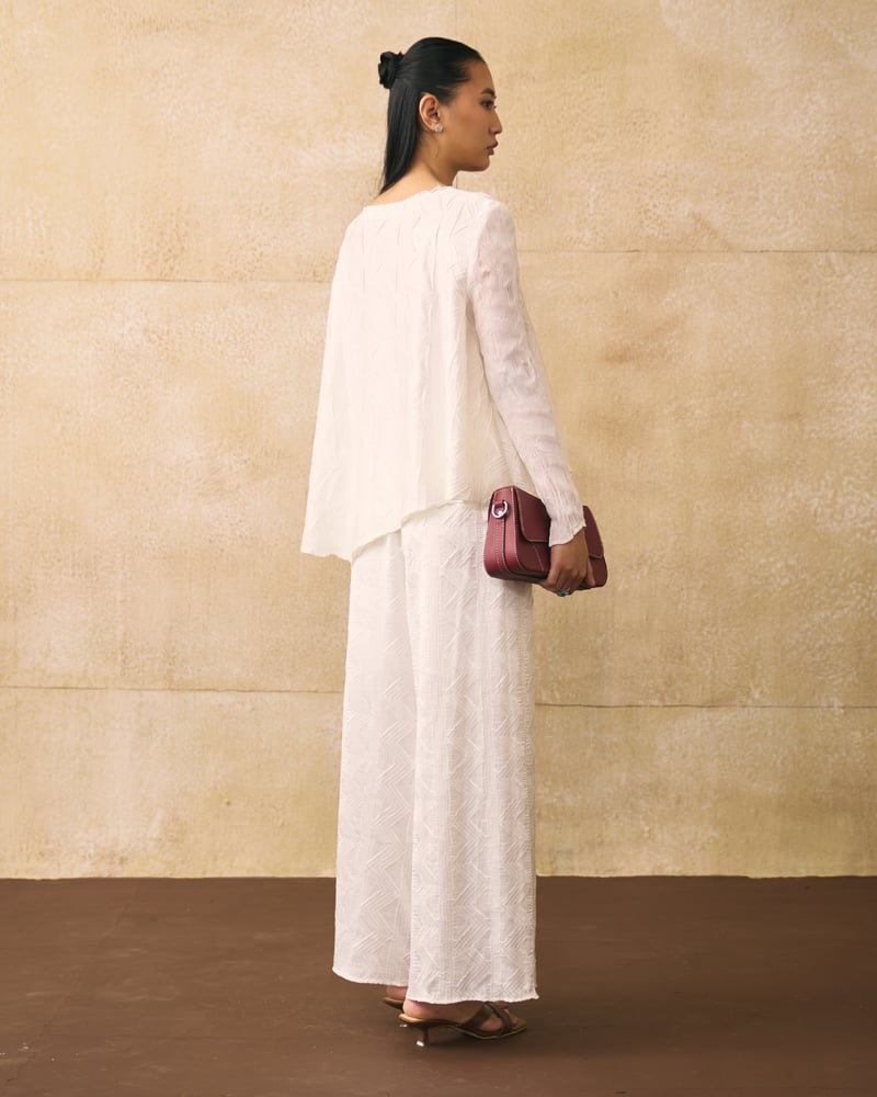 White Textured Top and Wide-Leg Pants Co-ord Set