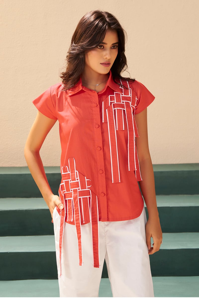 Coral Shirt and White Straight Trousers Co-ord Set