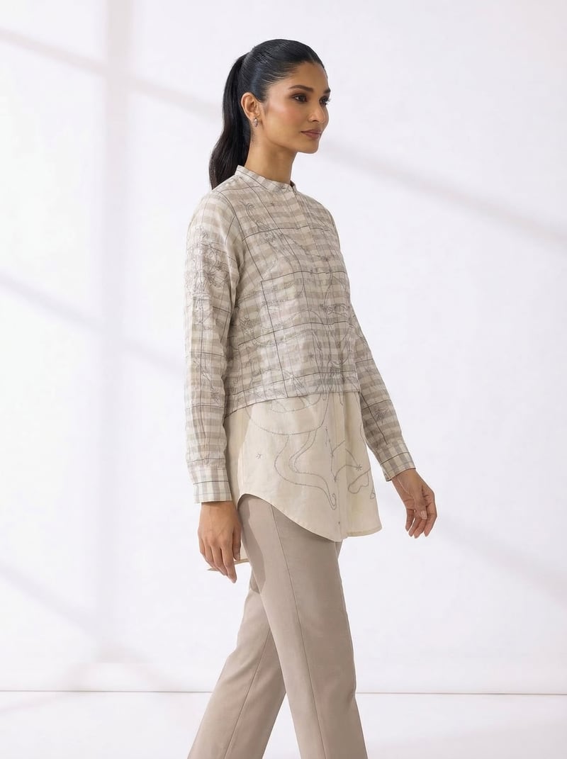 Oversized Hand Embroidered Zari Paneled Shirt