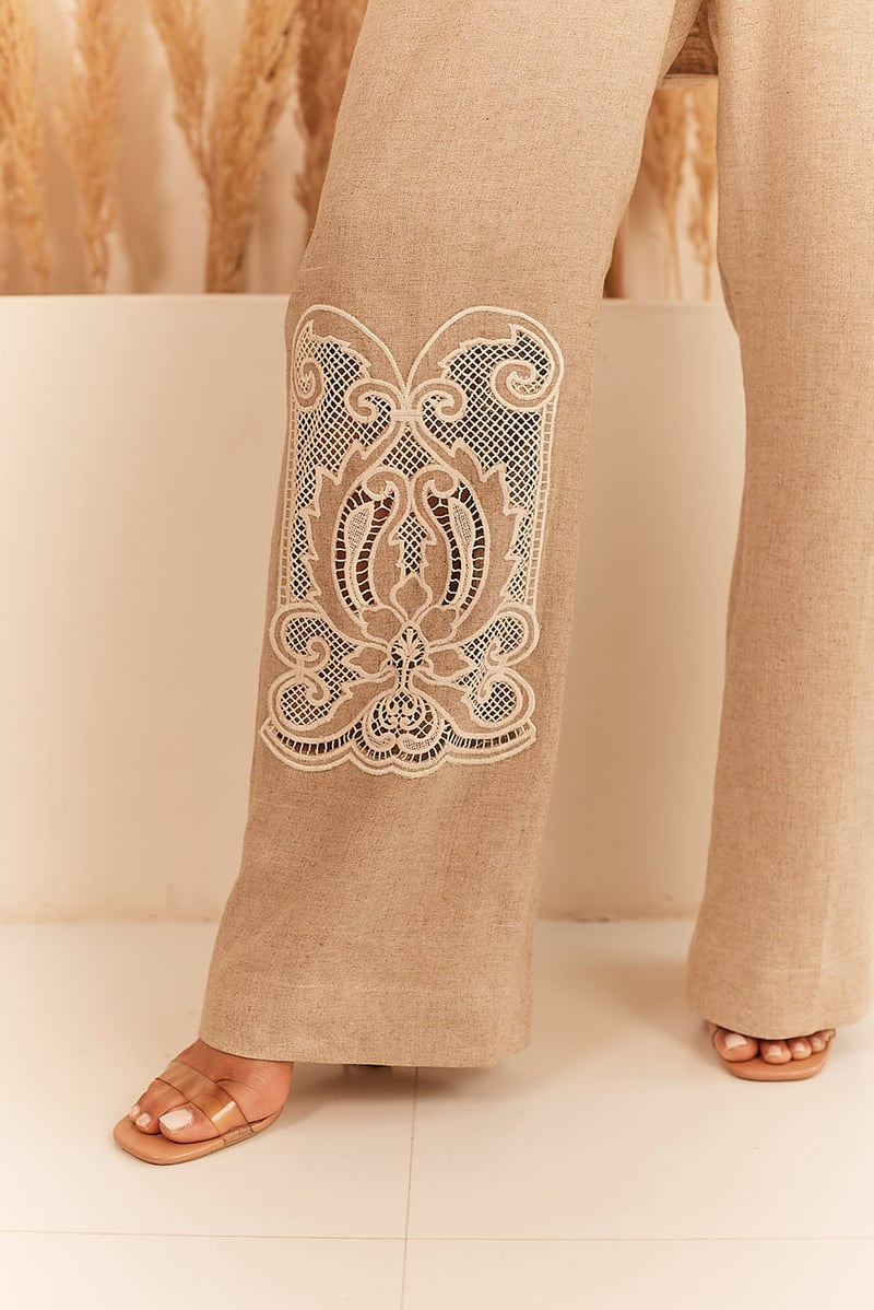 Beige Linen-Viscose Shirt and Pants Co-ord Set