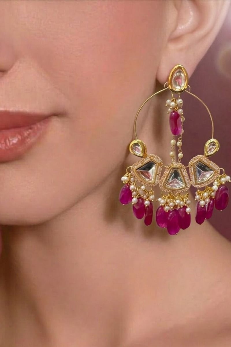 Gulabi Kundan & Ruby Drop Chandbalis — Beauty Spot Jewellery
