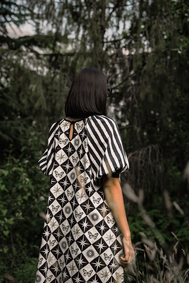 White/Black Oversized Celestial Print Mini Shift Dress