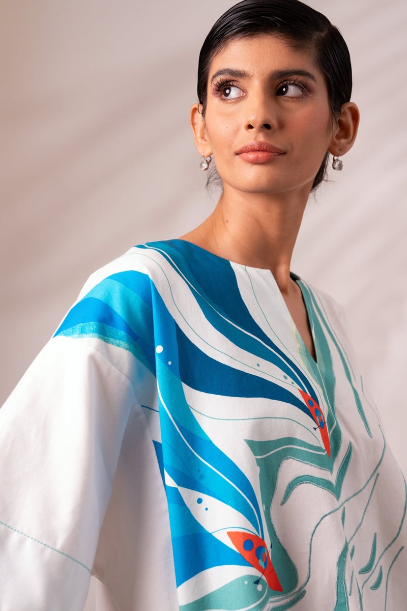 Multicolor Abstract Print Boxy Cotton Twill Top