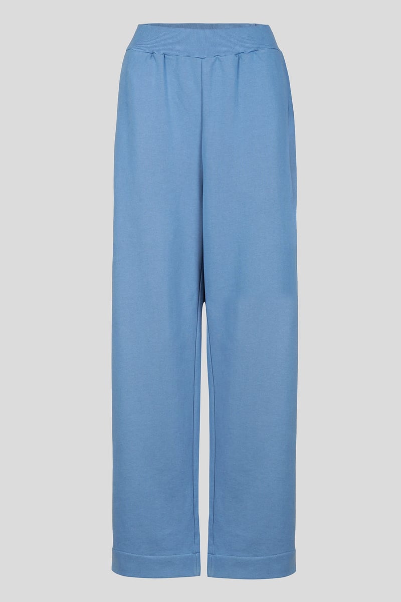 Cloudy Blue Cotton Terry Wide-Leg Trackpants