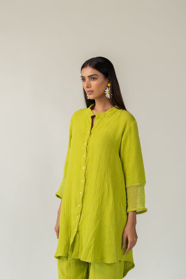 Green Cotton Tunic and Tapered Pants Co-ord Set