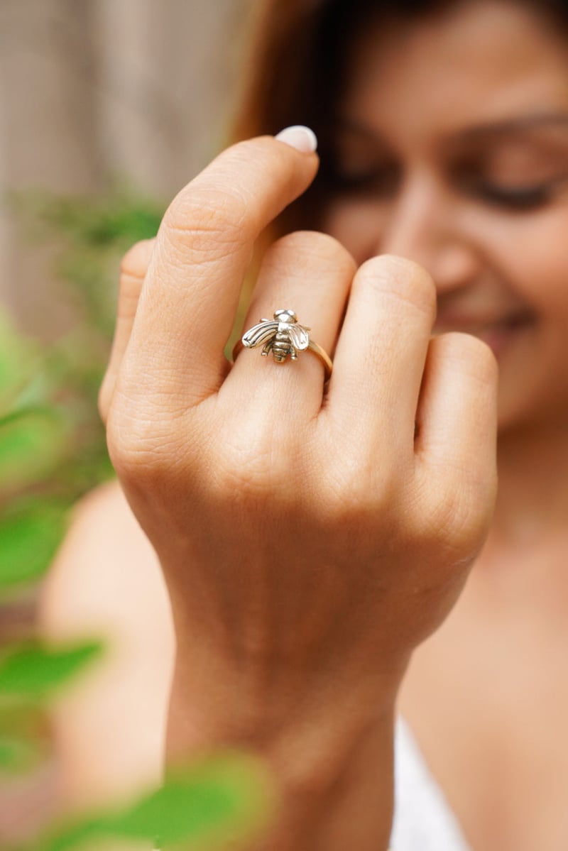 Honey Bee Finger And Toe Brass Ring Adjustable Size