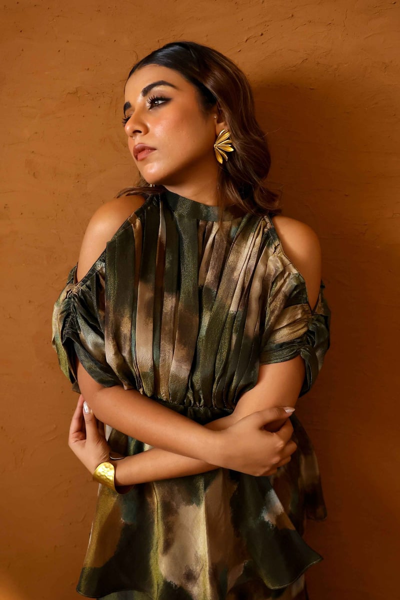 Multicolor Abstract Printed High-Neck Maxi Gown