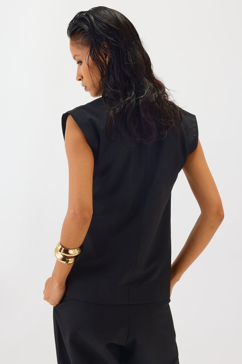 Black Tailored Longline Waistcoat with Notch Lapels