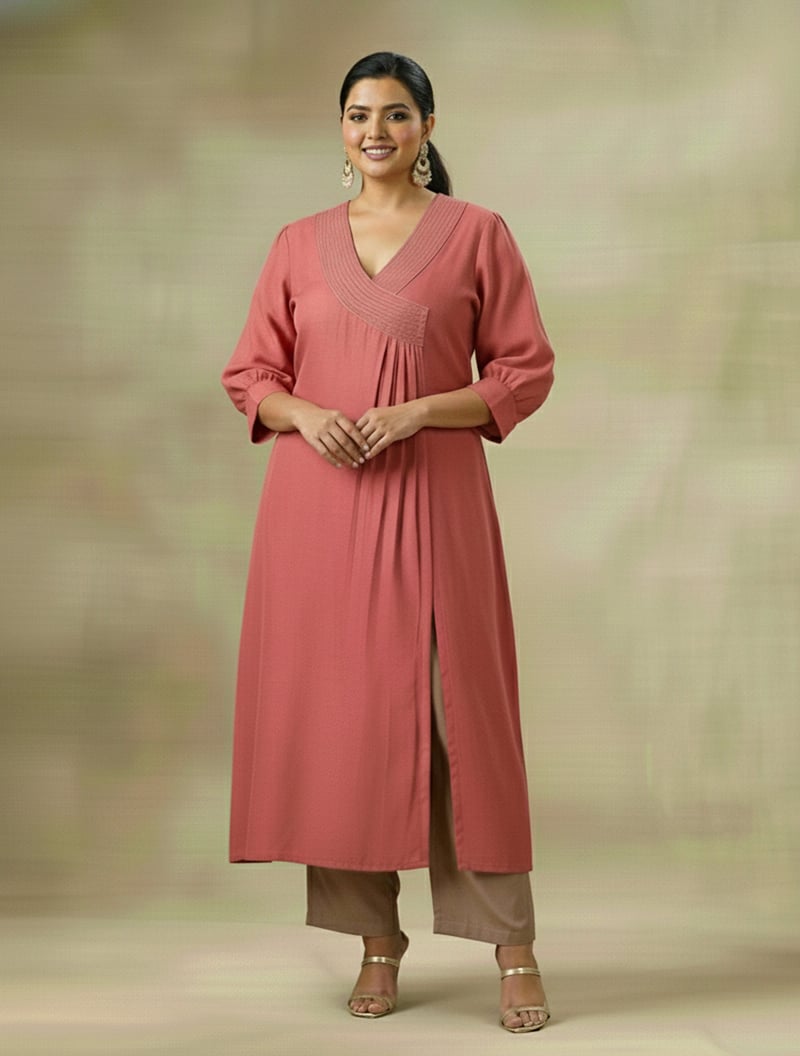 Rust Red Cotton Linen Straight Kurta Pant Set