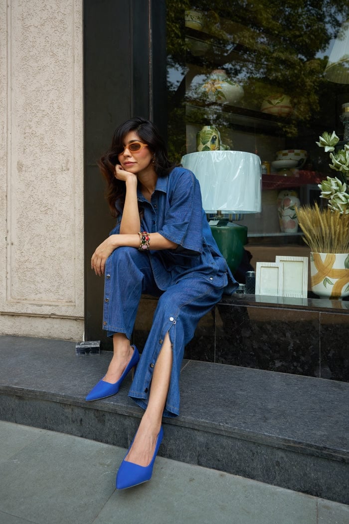 Dark Denim Oversized Shirt and Wide-Leg Pants Co-ord Set