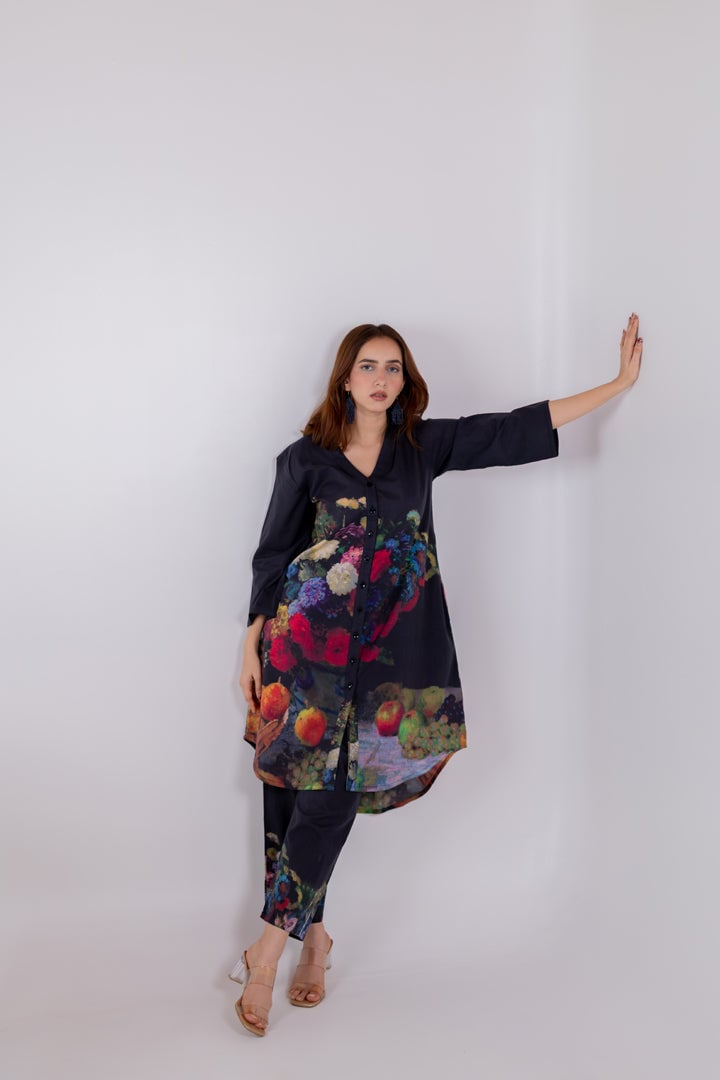 Black Printed Cambric Tunic and Pants Set — Maidaan