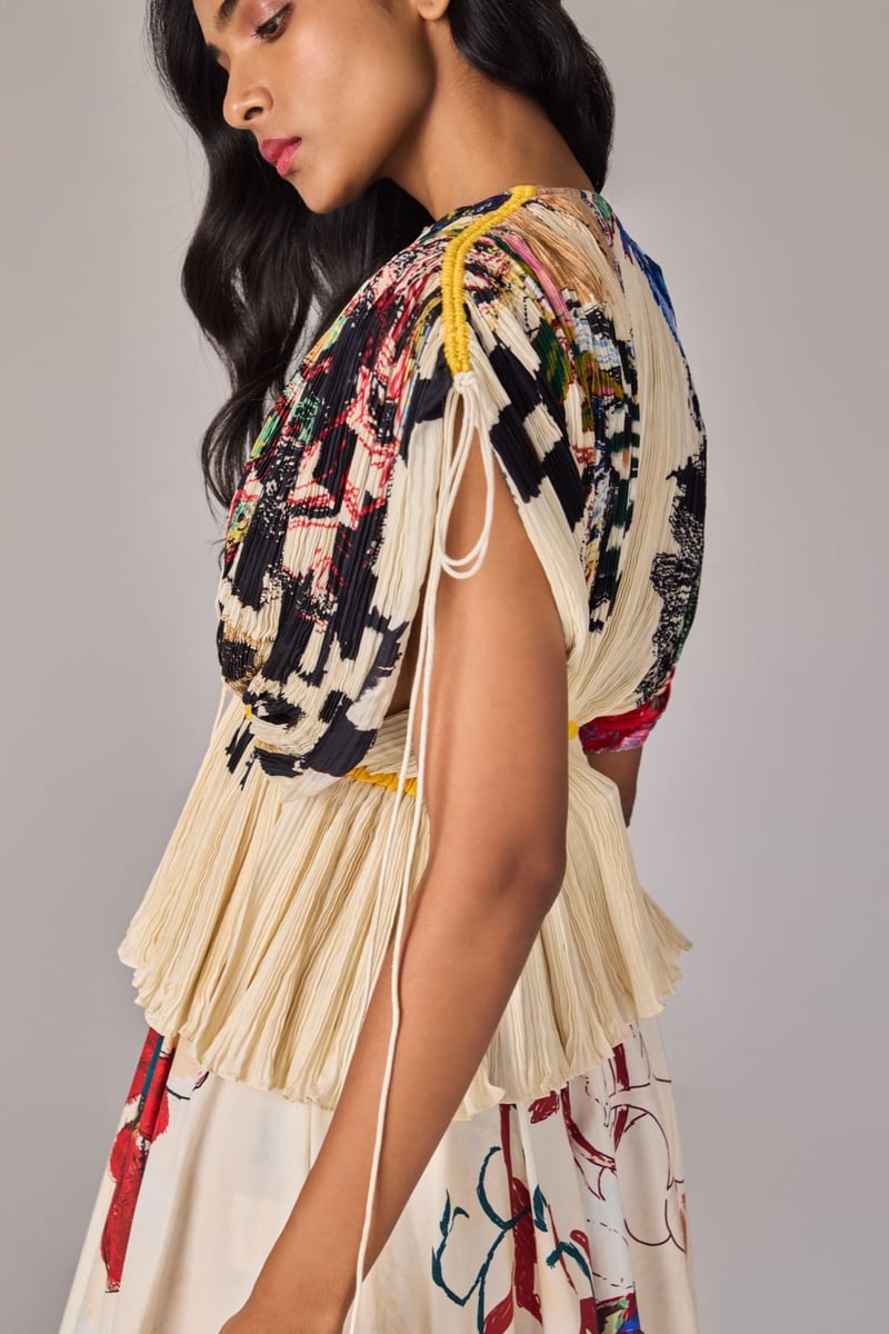 Ivory Multicolor Printed Blouse and Maxi Skirt Co-ord Set