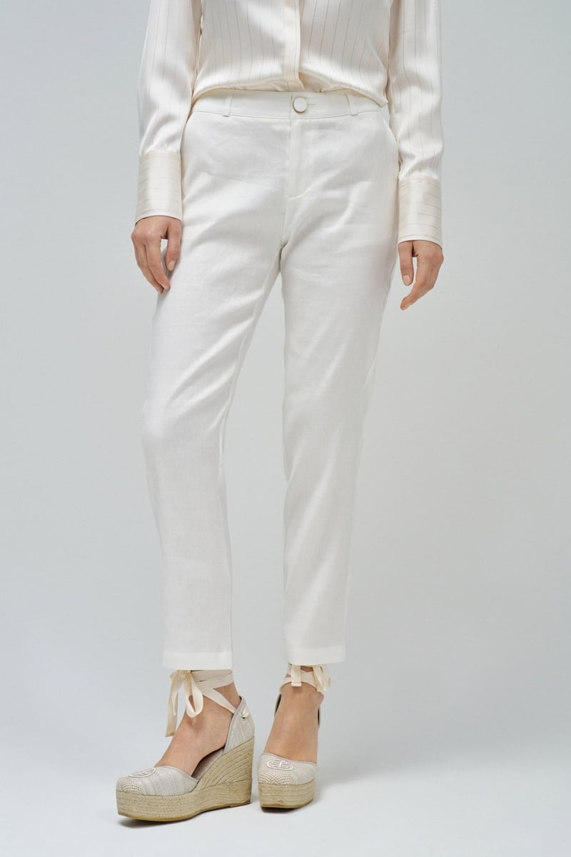 Light Pearl High-Rise Straight-Leg Tailored Trousers