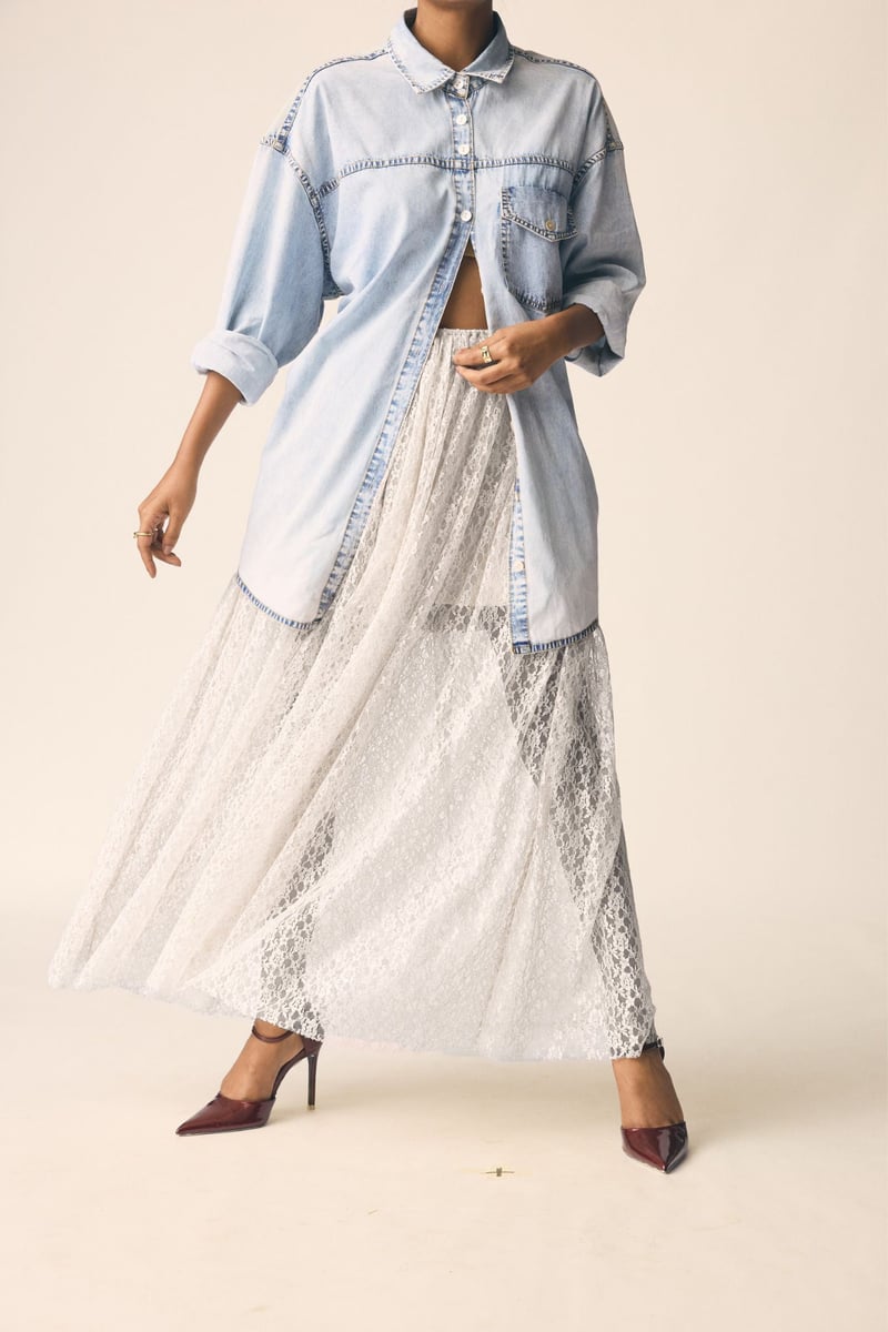 White Lace Maxi Skirt with Built-in Inner Shorts