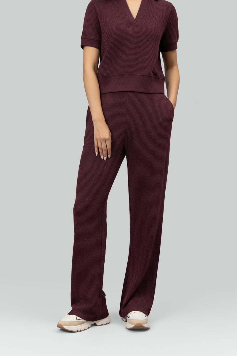 Burgundy Ottoman Rib Flared Lounge Pants