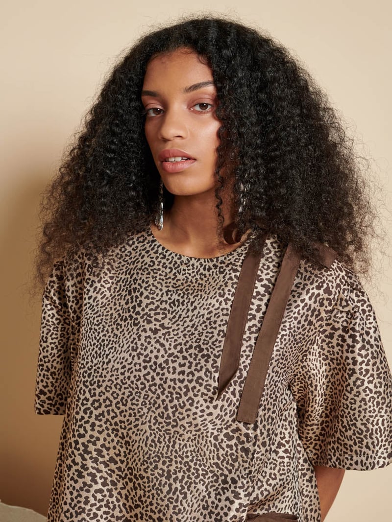 Tan Leopard Jacquard Wrap Mini Dress with Tie-Up Details
