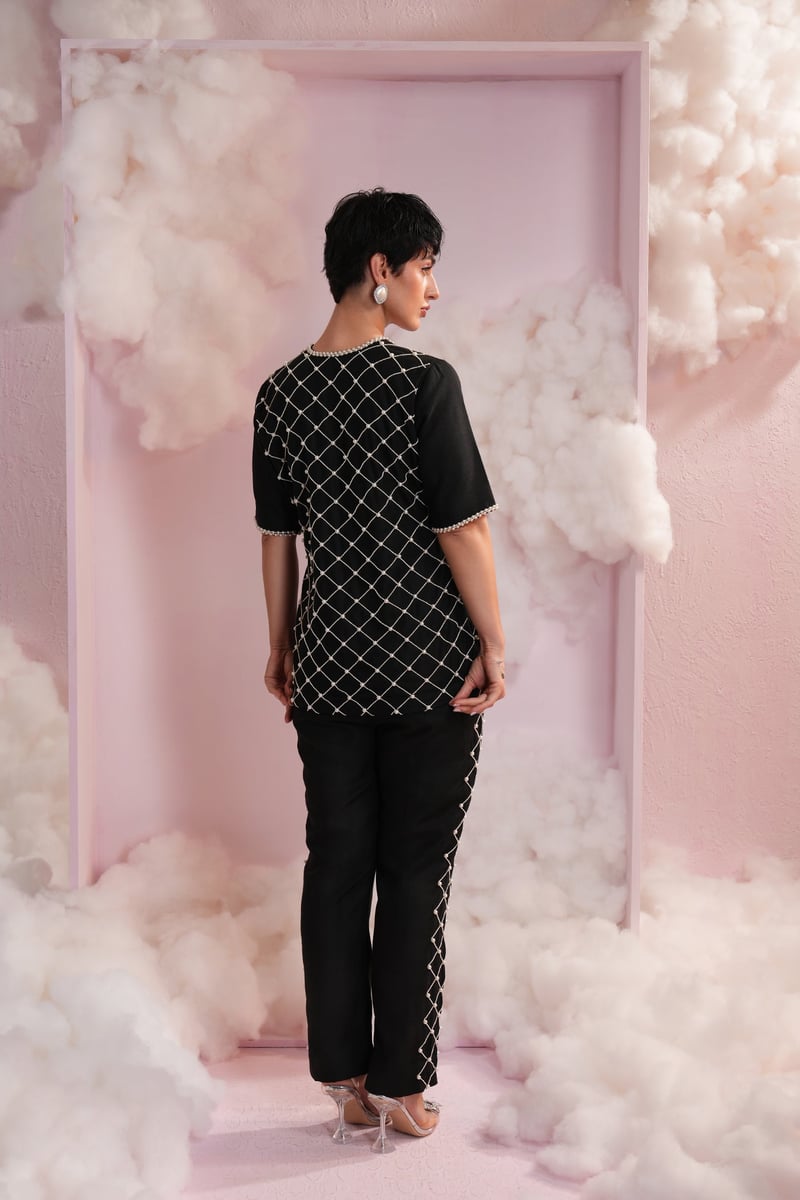 Black Pearl Lattice Shirt and Trouser Co-ord Set